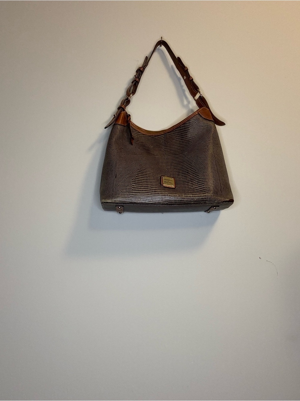 Dooney & Bourke Brown Shoulder Hobo with Tan Trim